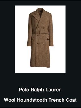 Polo by Ralph Lauren Brown Houndstooth Wool Trench Coat with Belt size 0